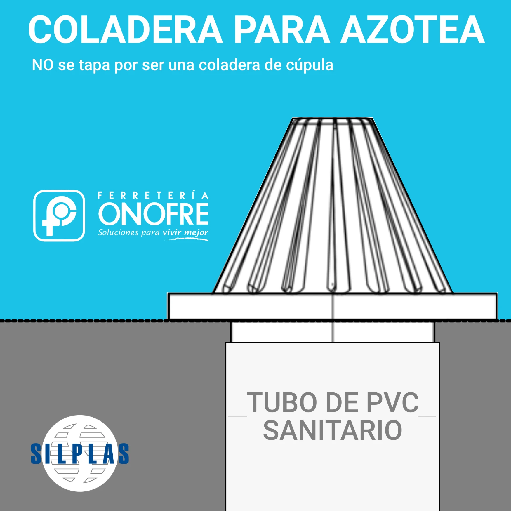 Coladera de cúpula para azotea de 5×4″ Silplas Coladera de cúpula para azotea de 5x4" Silplas