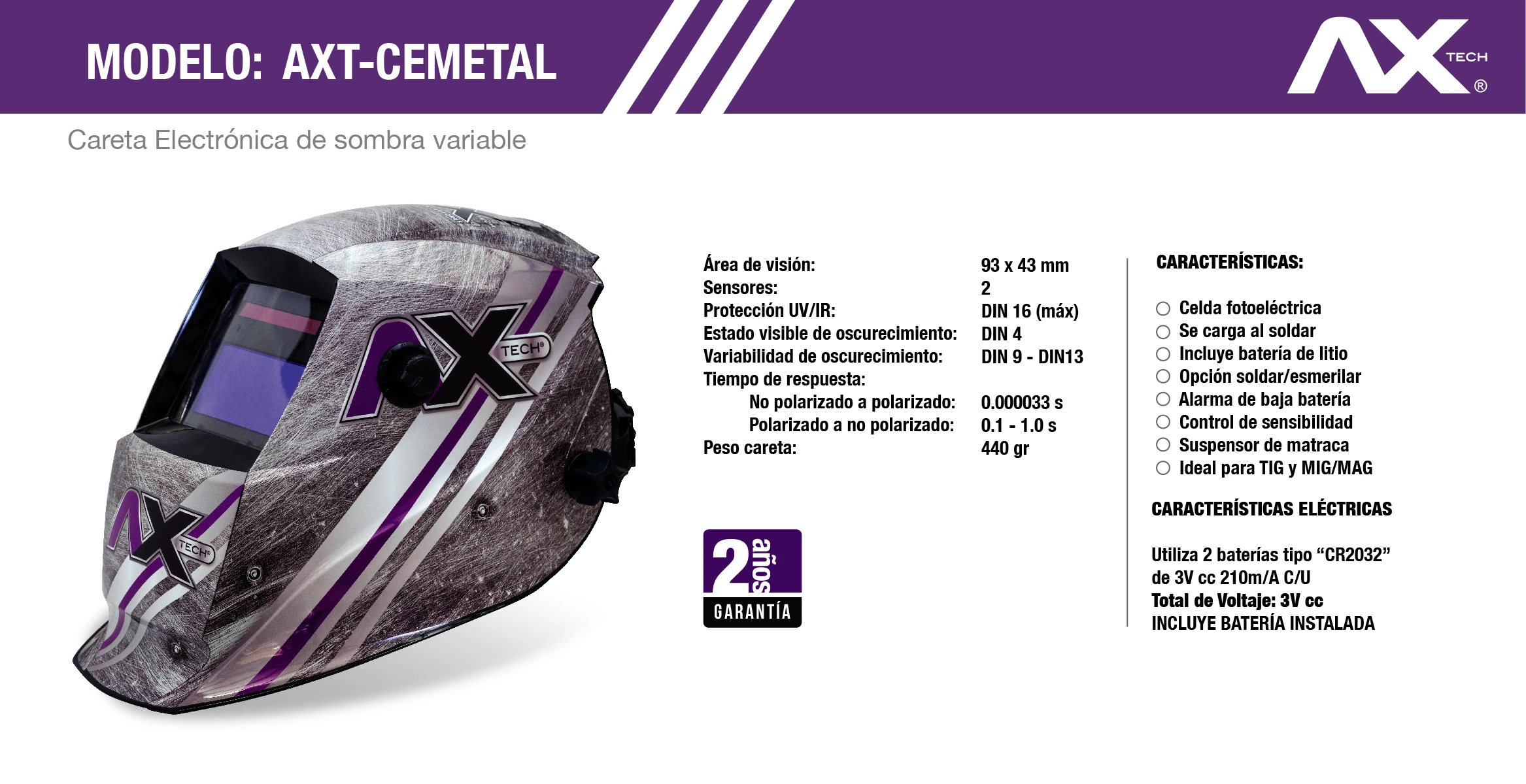 Careta electrónica para soldar AXT-CEMETAL AXTECH Careta electrónica para soldar AXT-CEMETAL AXTECH