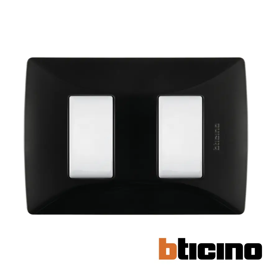 Placa negro obsidiana 2 módulos Quinziño Mx QZ4803M2NR Bticino Placa negro obsidiana 2 módulos Quinziño Mx QZ4803M2NR Bticino