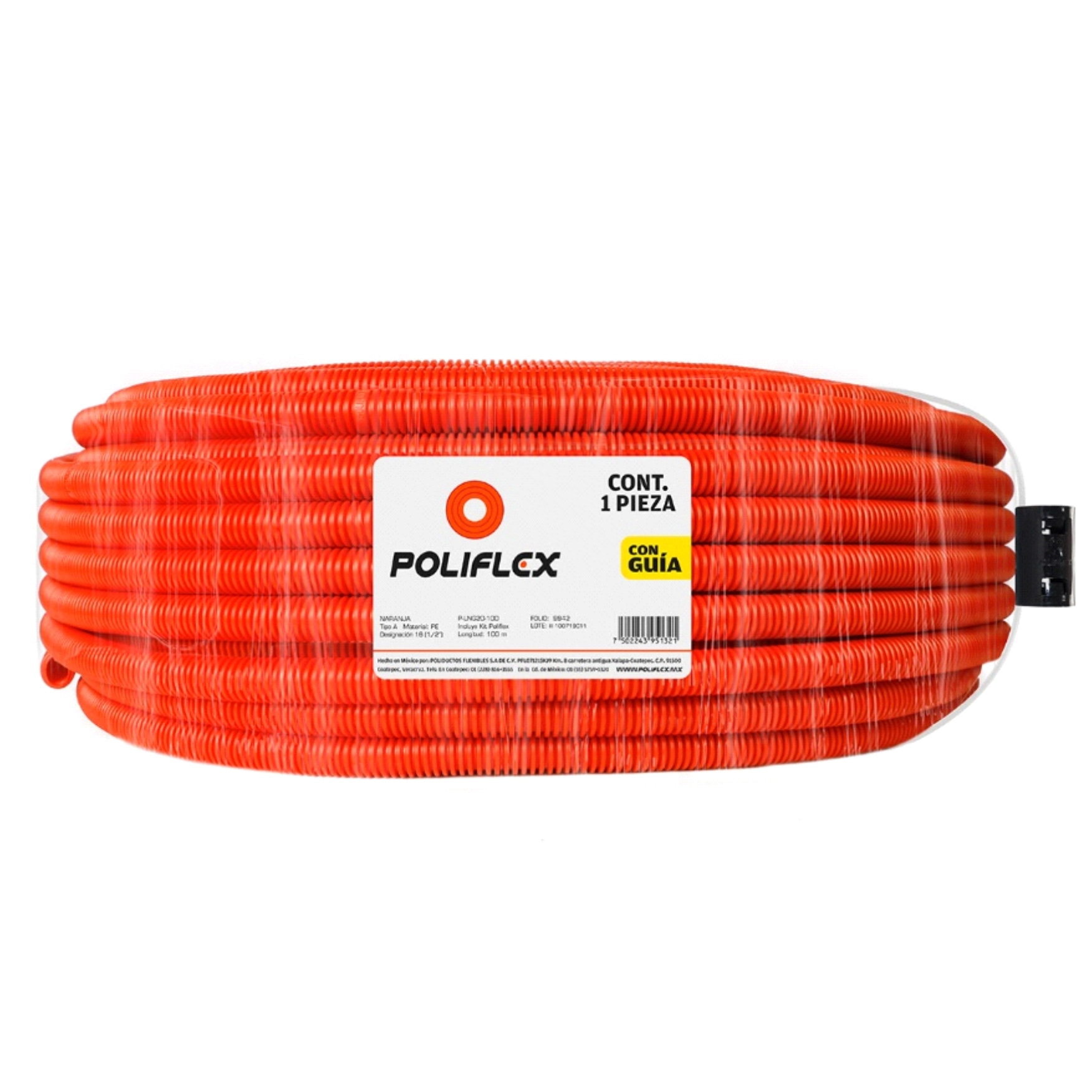Poliflex naranja de 1/2" con guía rollo de 100 metros