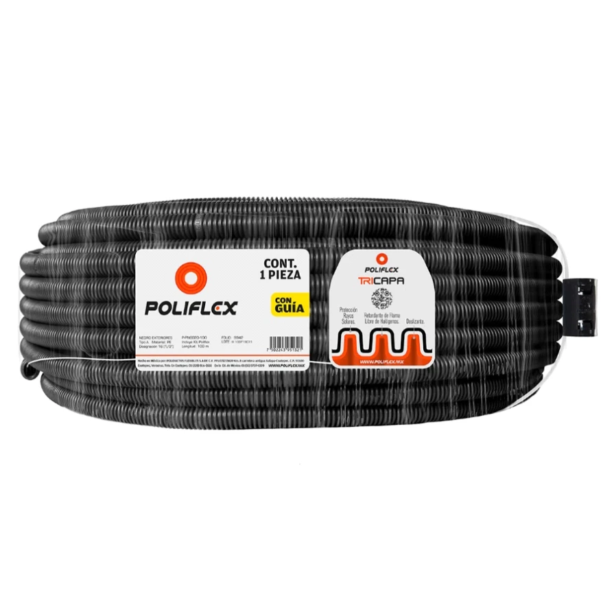 Poliflex negro de 1/2" con guía rollo de 100 metros