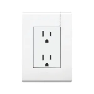 Tomacorriente dúplex 2P+T con protección infantil 15 A 127 V con placa blanca – Modus Pro Bticino