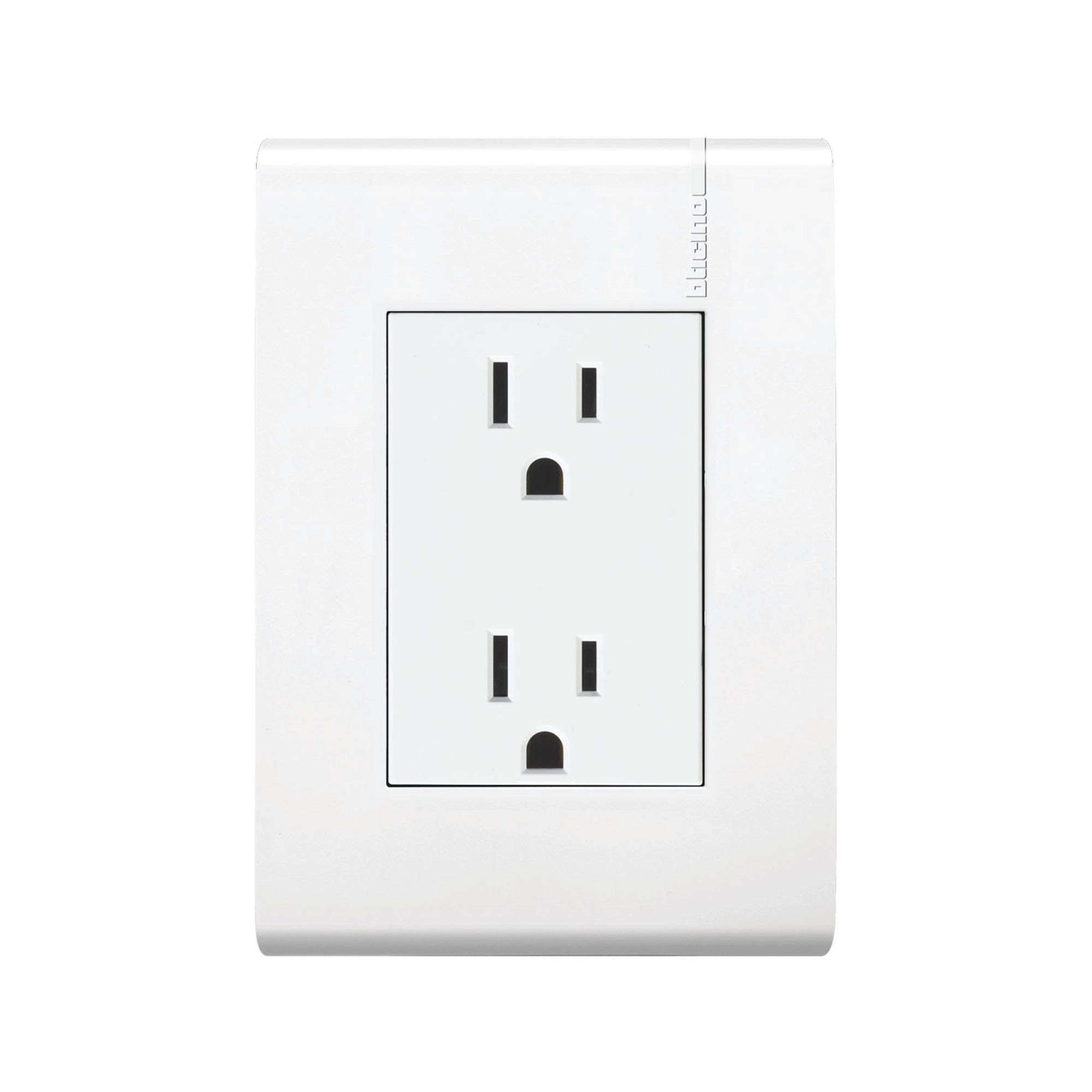 Tomacorriente dúplex 2P+T con protección infantil 15 A 127 V con placa blanca – Modus Pro Bticino