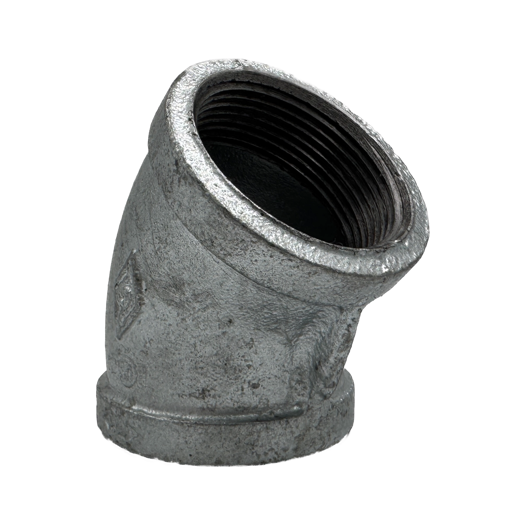 Codo galvanizado 45° x 1 1/2” roscado hembra-hembra