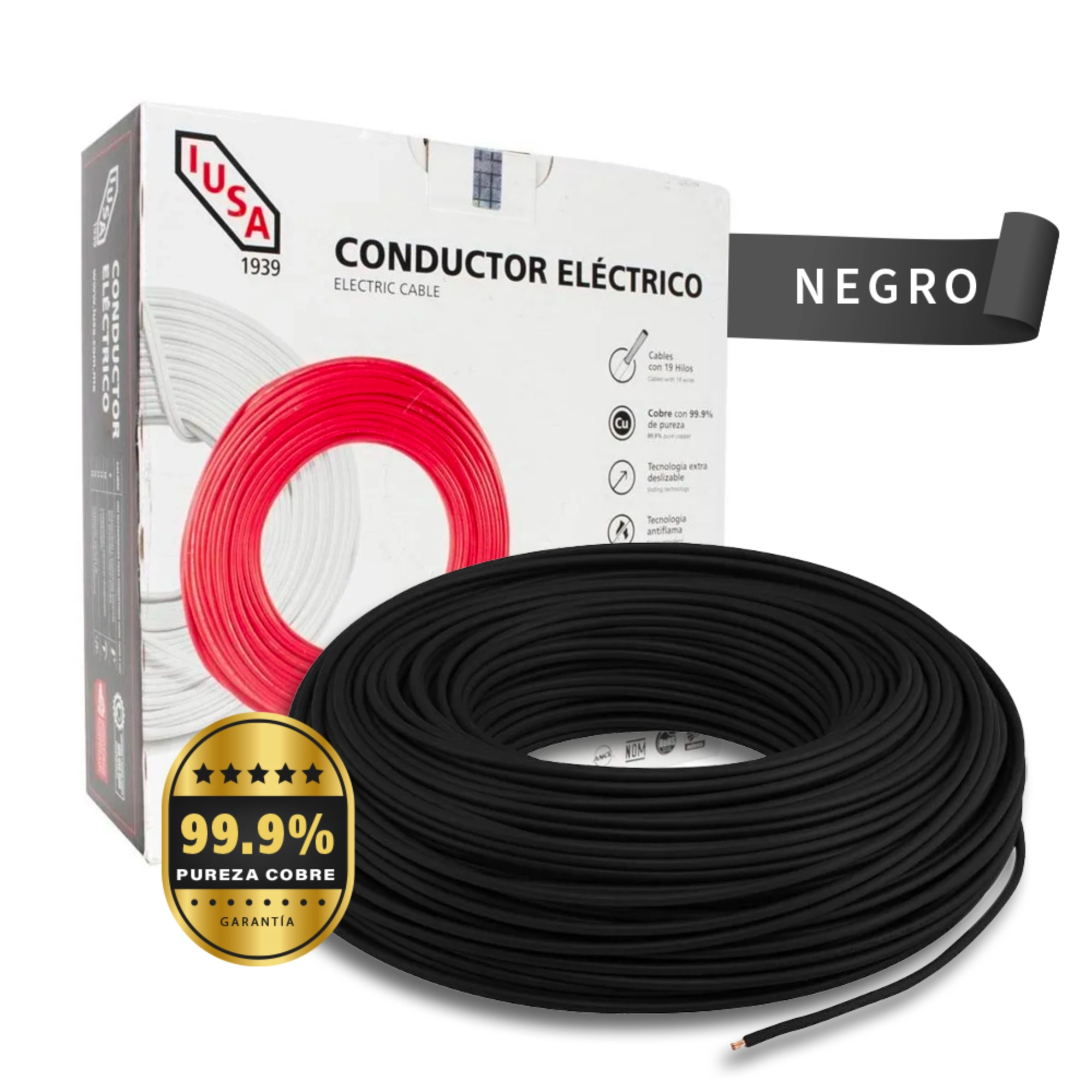 Cable de cobre THHW-LS 10 AWG Negro 100 m IUSA 399328 ferreteria onofre Cable de cobre THHW-LS 10 AWG Negro 100 m IUSA 399328