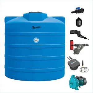 Cisterna Rotoplas 10,000 L equipada con bomba 1/2 HP