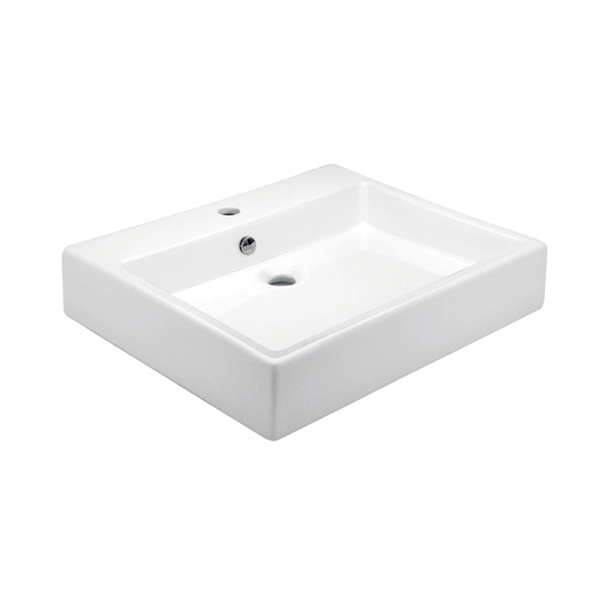 Lavabo de sobreponer con rebosadero y perforación para monomando cerámica blanca – LV LUCERNA1 Helvex