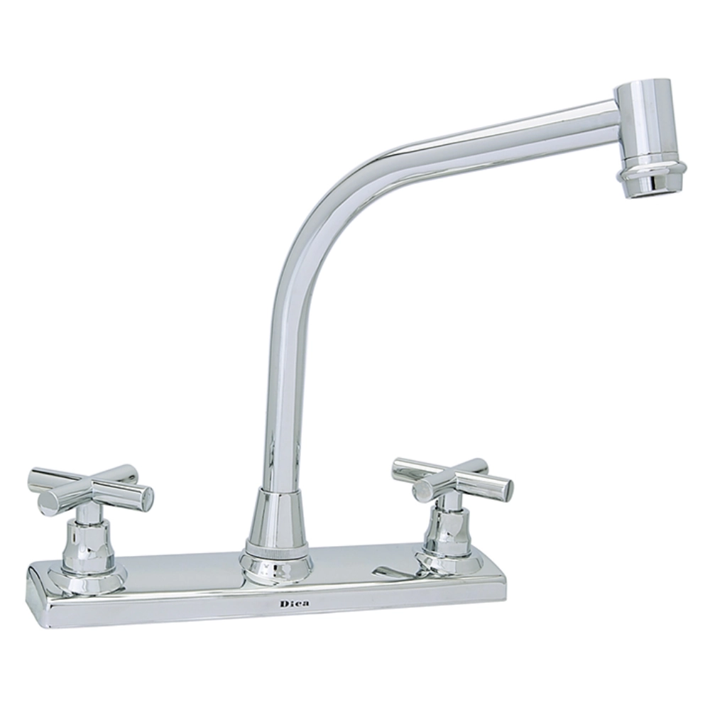 Llave mezcladora para fregadero 8 pulgadas cuello alto cromo – Dica 4323 Ferretería Onofre Llave mezcladora para fregadero 8 pulgadas cuello alto cromo – Dica 4323