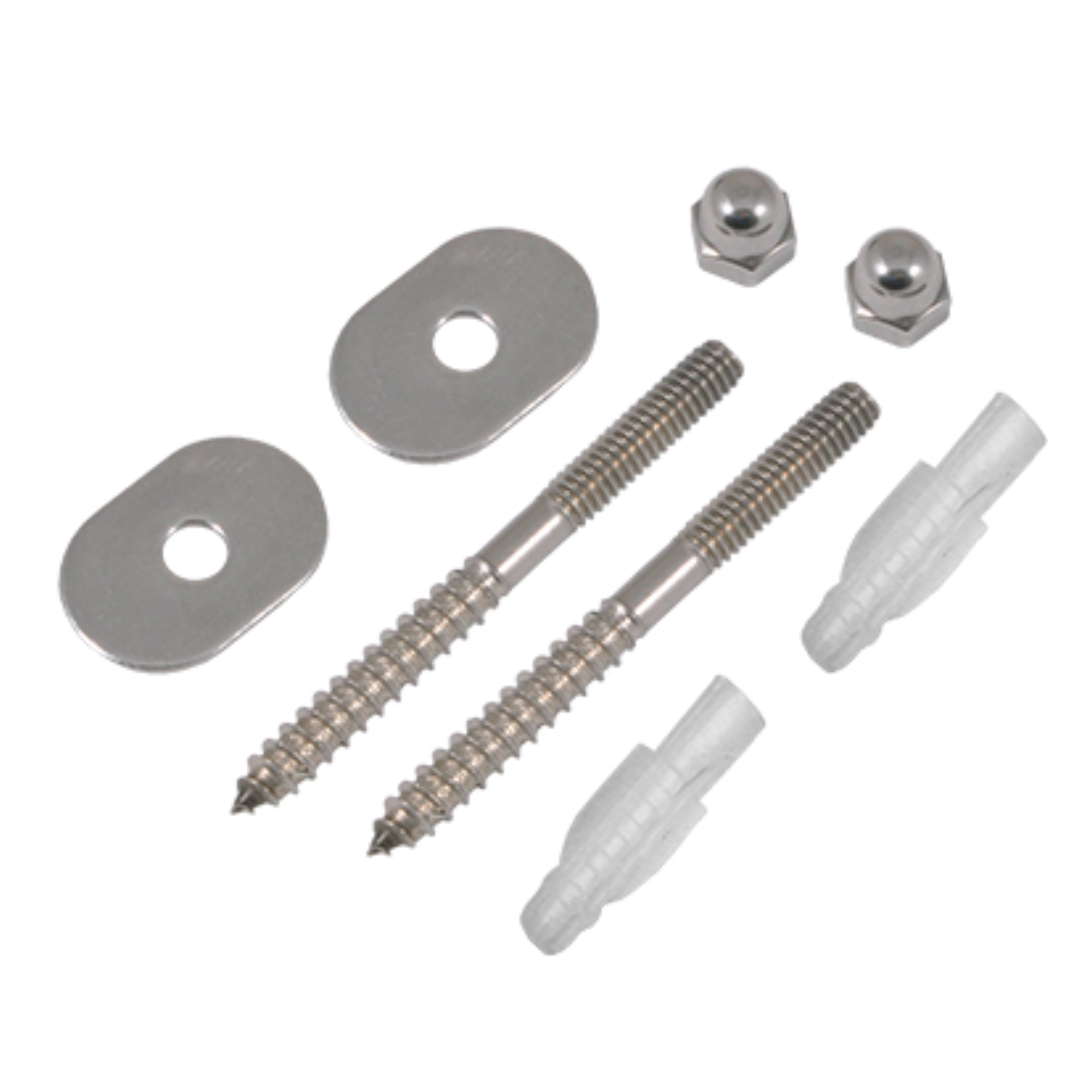Juego de tornillos pija acero inoxidable para fijar excusado al piso Coflex TP-1072 con tuercas arandelas y taquetes plásticos