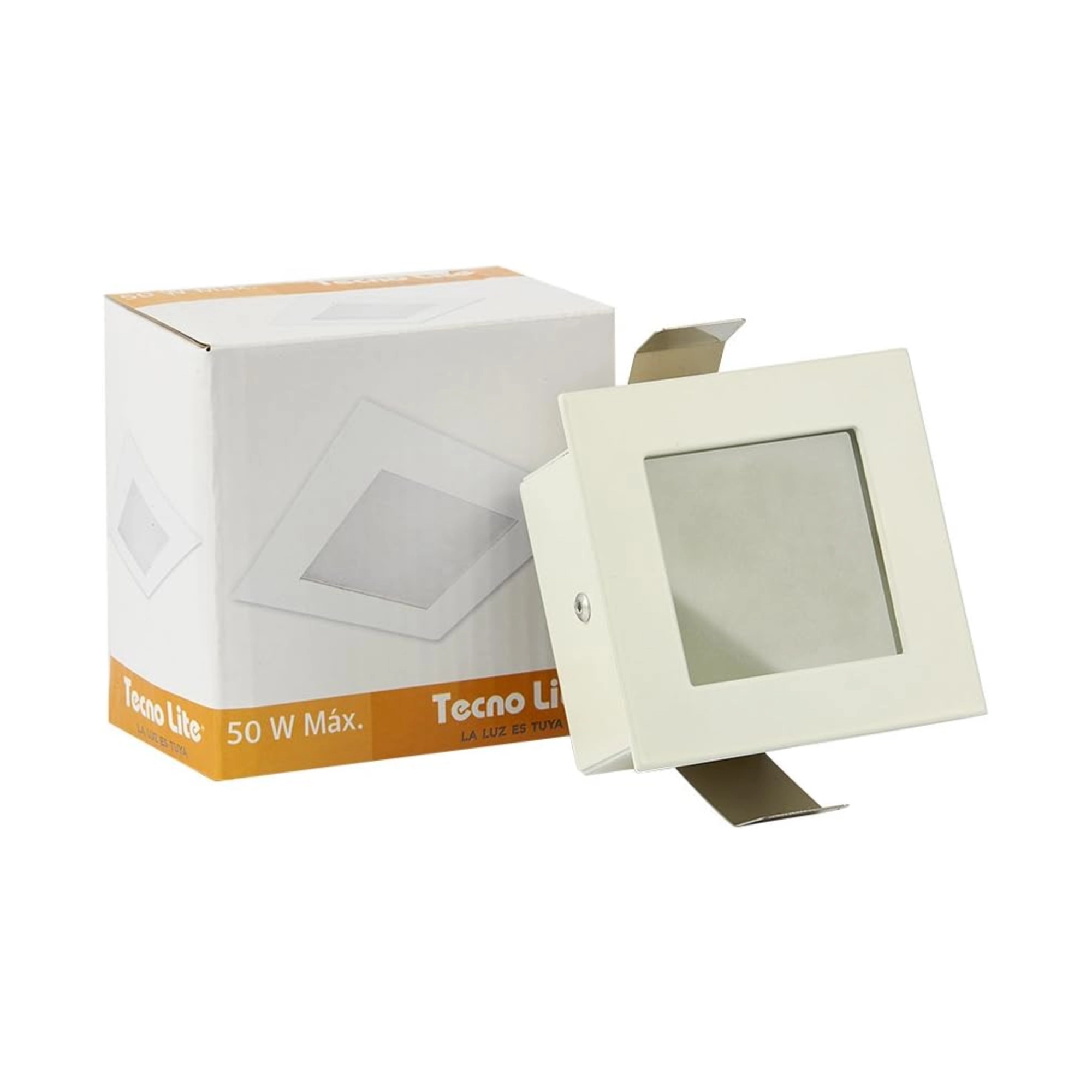 Luminario empotrado de techo para halógeno 50 W ALBA – Tecnolite onofre ferreteria Luminario empotrado cuadrado blanco Tecnolite YD-134/B ALBA para lámpara GY6.35