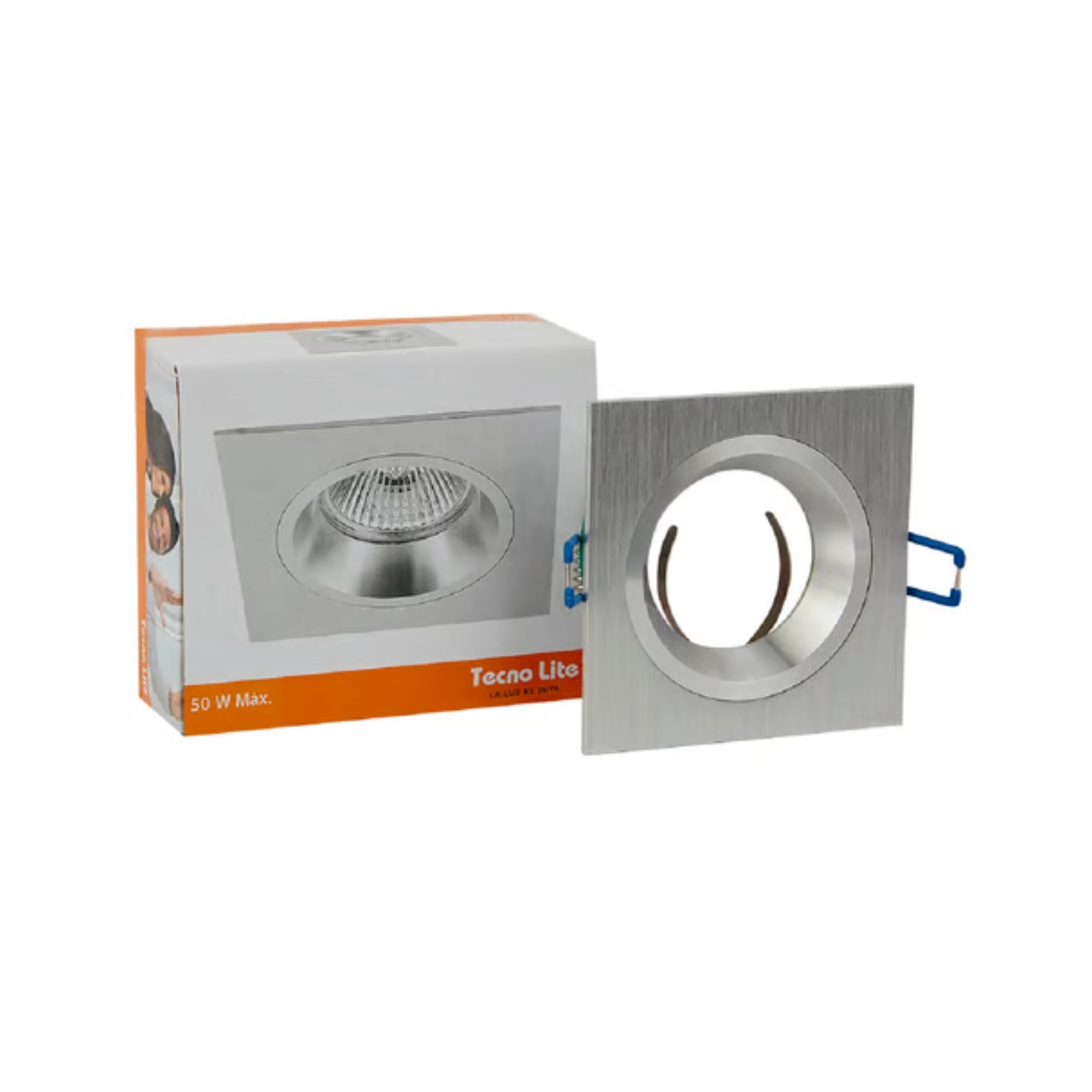 Luminario empotrado de techo para halógeno 50 W aluminio – Tecnolite ferreteria onofre Luminario empotrado de techo aluminio Tecnolite YD-620/AL para lámpara GX5.3