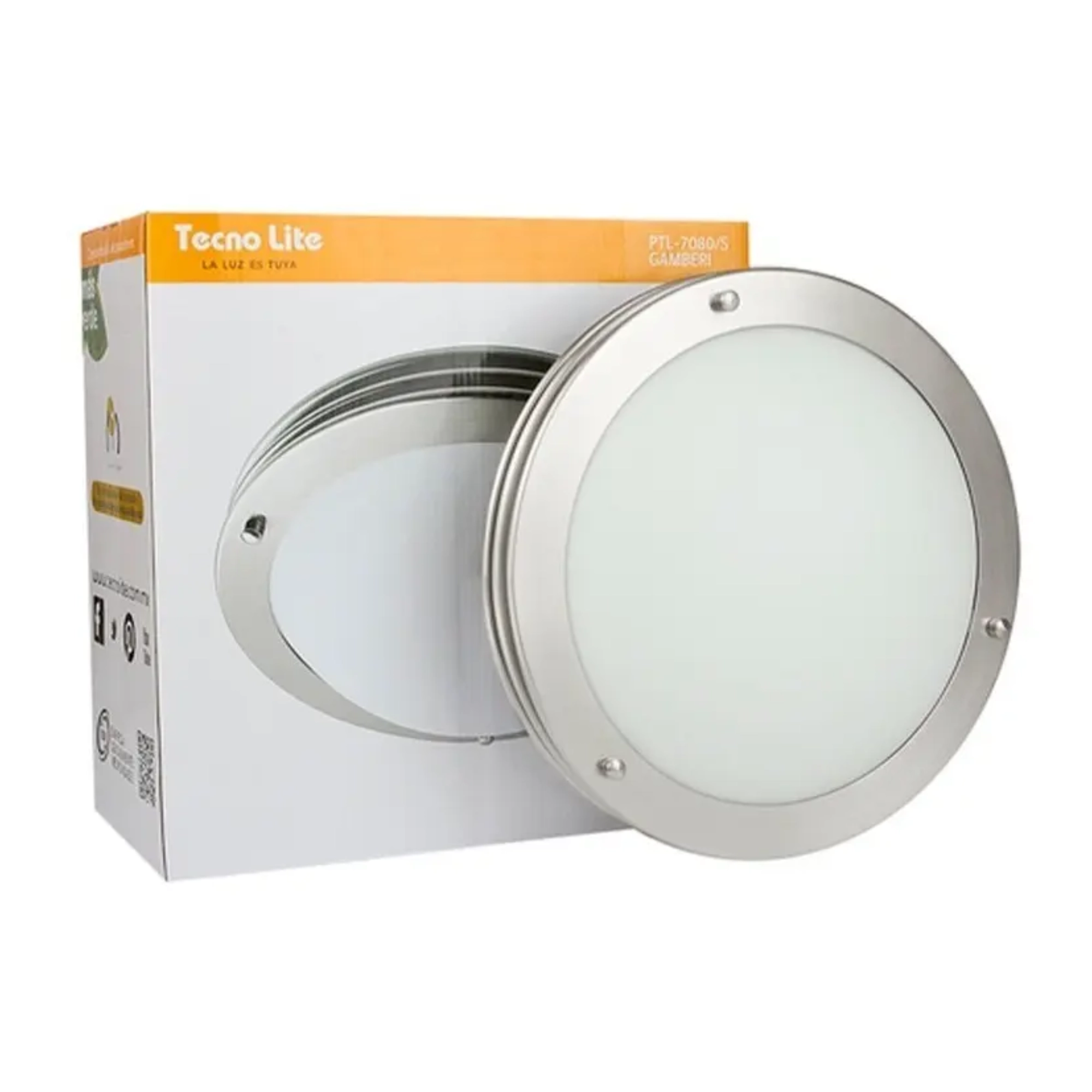 Plafón sobreponer redondo satinado 30 W GAMBERI – Tecnolite ferretería onofre Plafón sobreponer techo redondo satinado Tecnolite PTL-7080/S GAMBERI doble E26