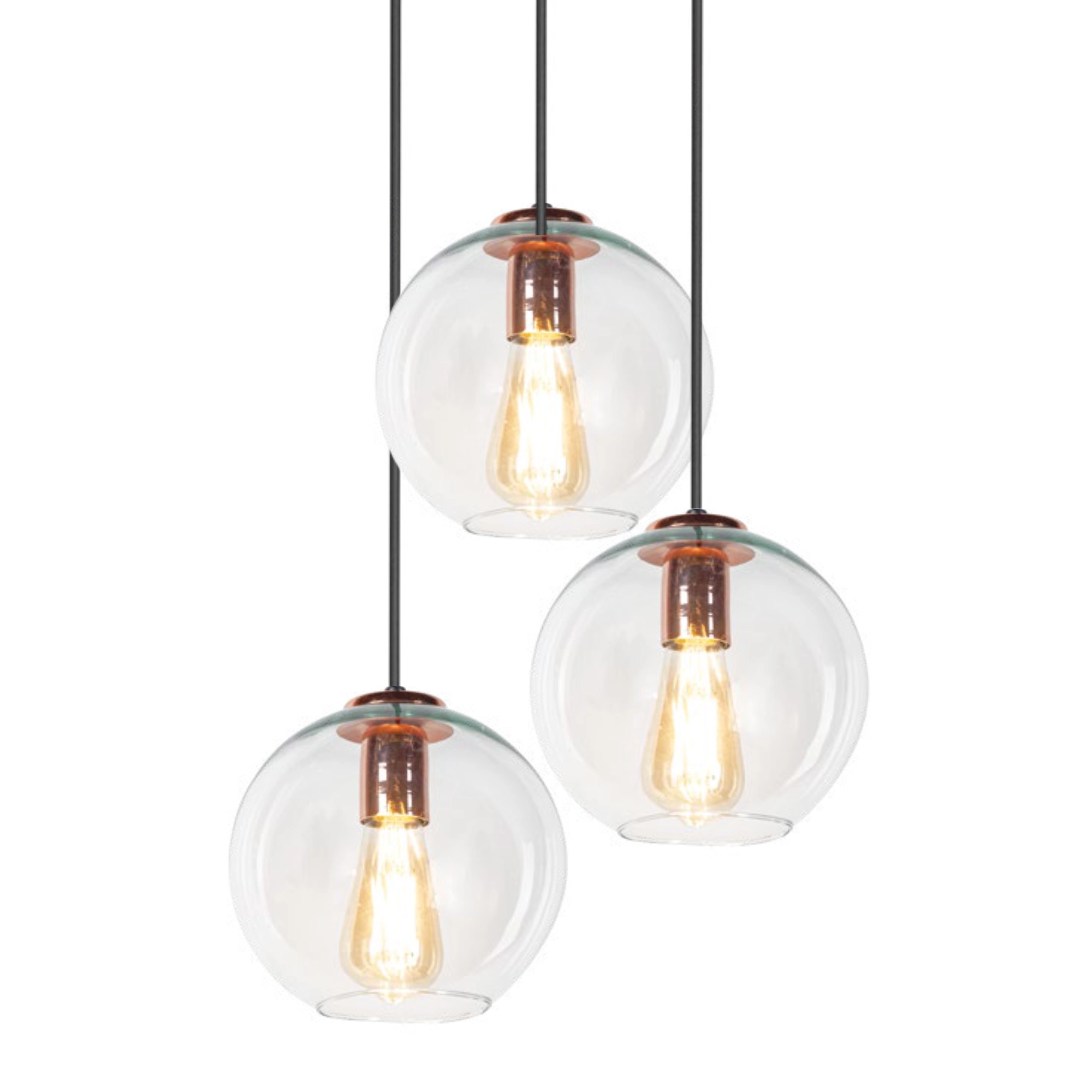 Luminario colgante interior Ø 20 cm x H 120 cm (base Ø 25 cm) color cobre / vidrio transparente marca Maxxi modelo CL7026CBTRAC3