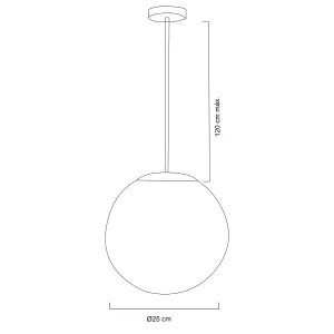 Line drawing of a tall floor lamp with a circular shade and round base; dimensions show 120 cm height and 25 cm diameter.